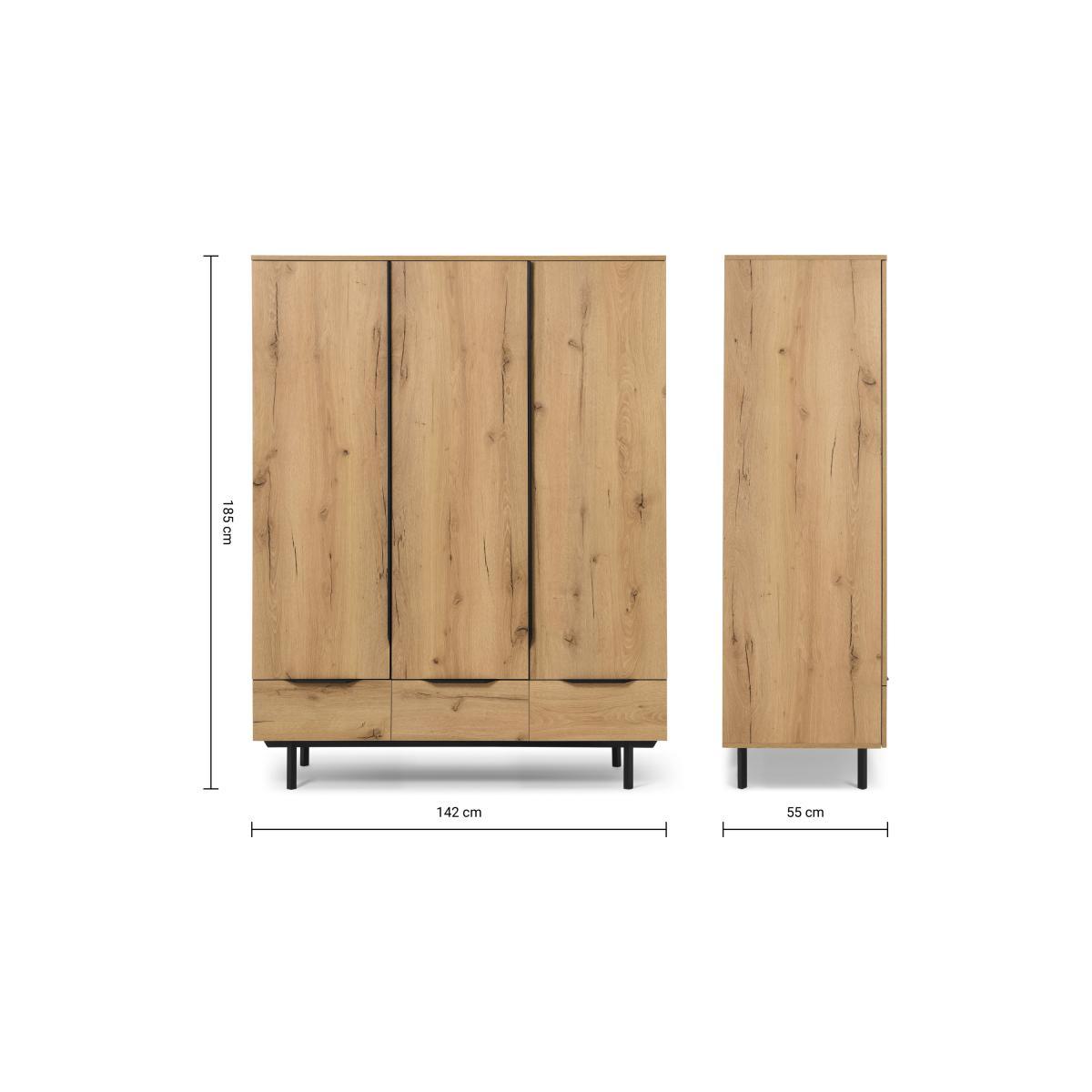 Damien Triple Wardrobe, Distressed Oak Effect & Black – image 11