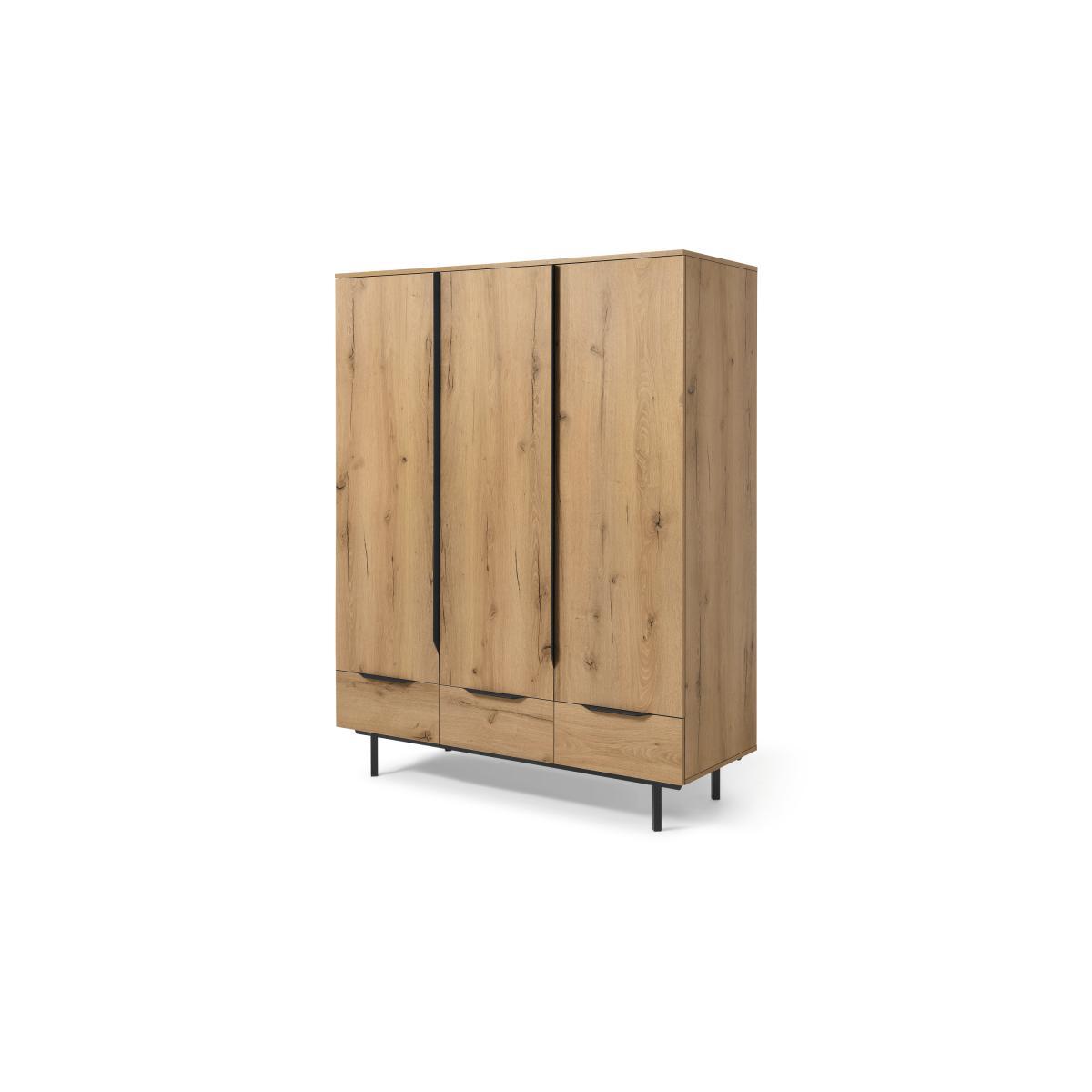 Damien Triple Wardrobe, Distressed Oak Effect & Black – image 3
