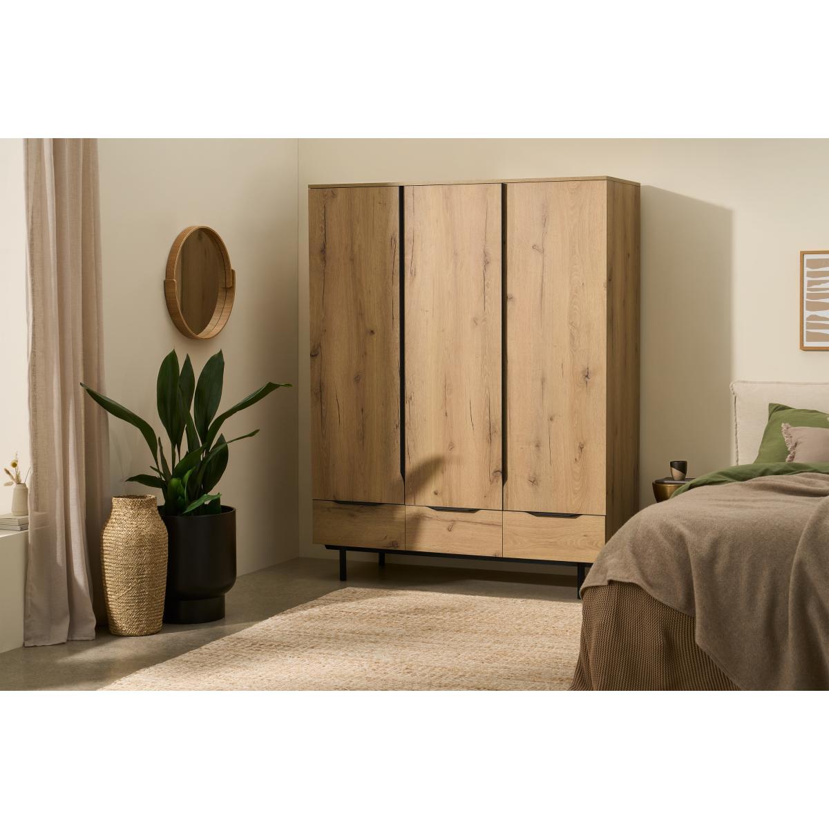 Damien Triple Wardrobe, Distressed Oak Effect & Black – image 4