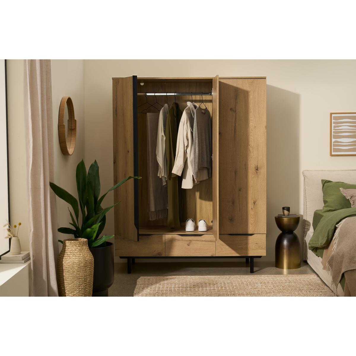 Damien Triple Wardrobe, Distressed Oak Effect & Black – image 5