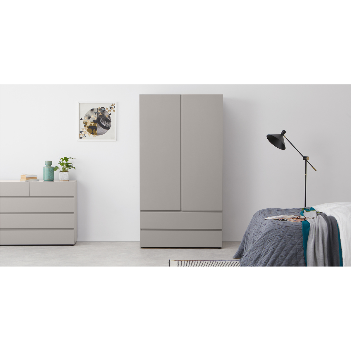 Senisa 2 Door Wardrobe, Matt Grey – image 2