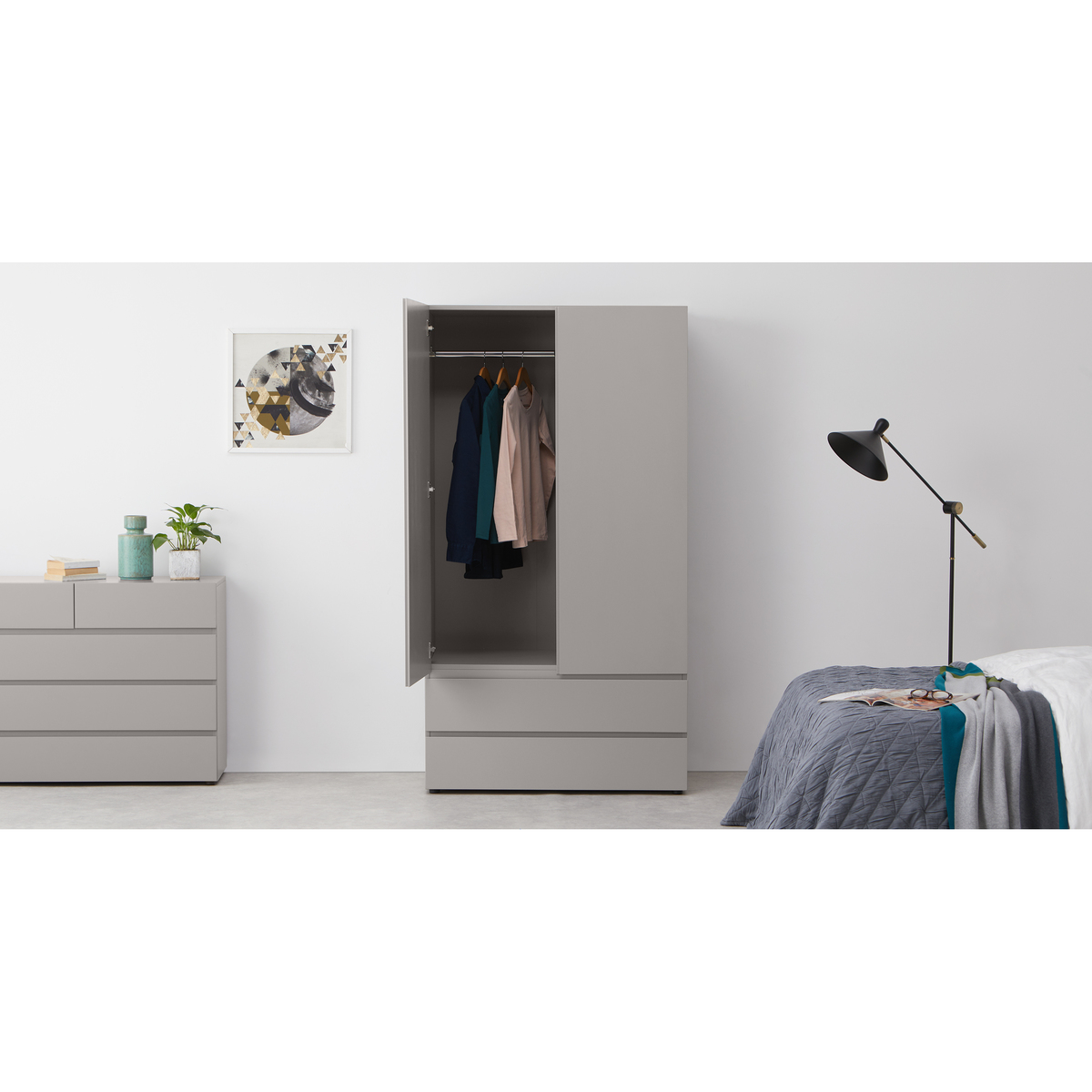 Senisa 2 Door Wardrobe, Matt Grey – image 6