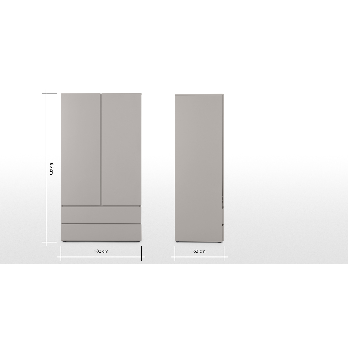 Senisa 2 Door Wardrobe, Matt Grey – image 9