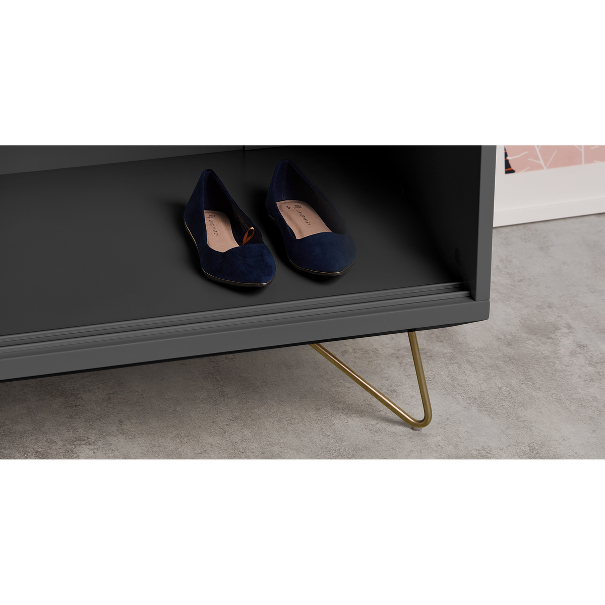 Elona Sliding Wardrobe, Charcoal & Brass – image 3