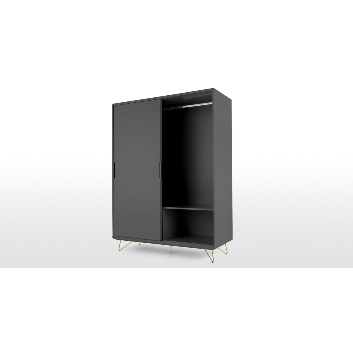 Elona Sliding Wardrobe, Charcoal & Brass – image 4