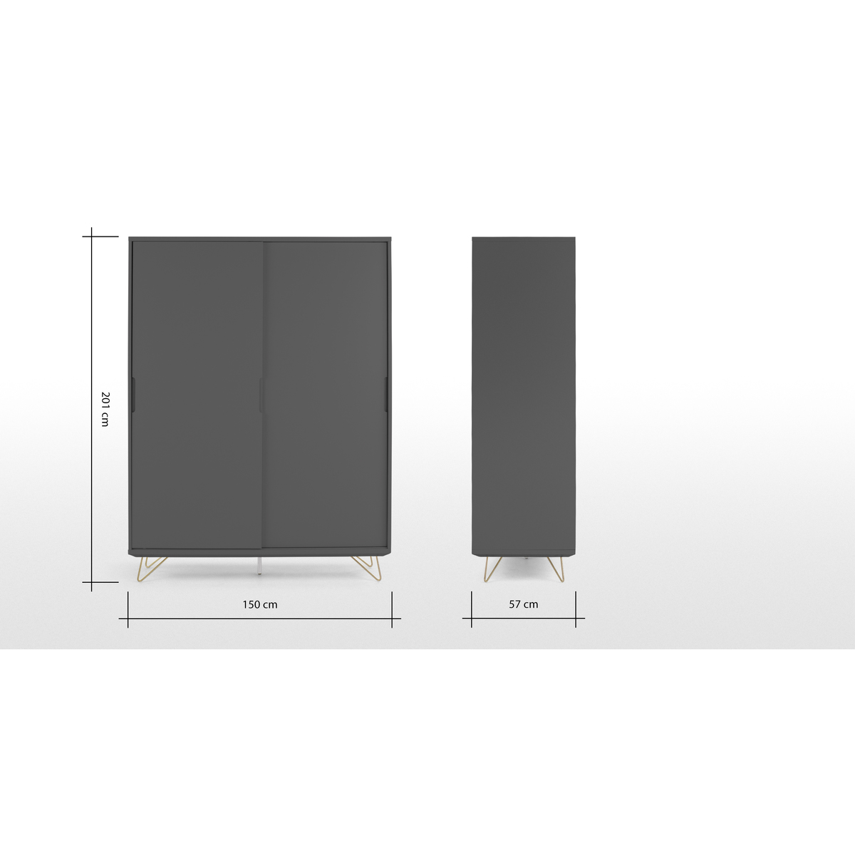 Elona Sliding Wardrobe, Charcoal & Brass – image 8