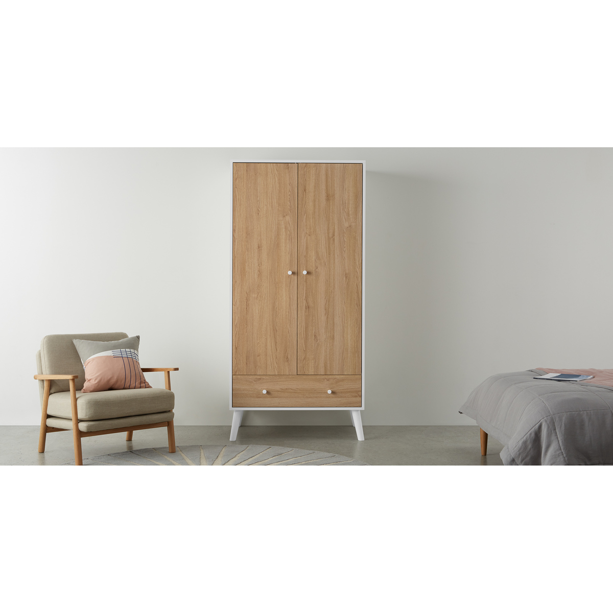 MADE Essentials Larsen Double Wardrobe, Oak Effect & White – image 2