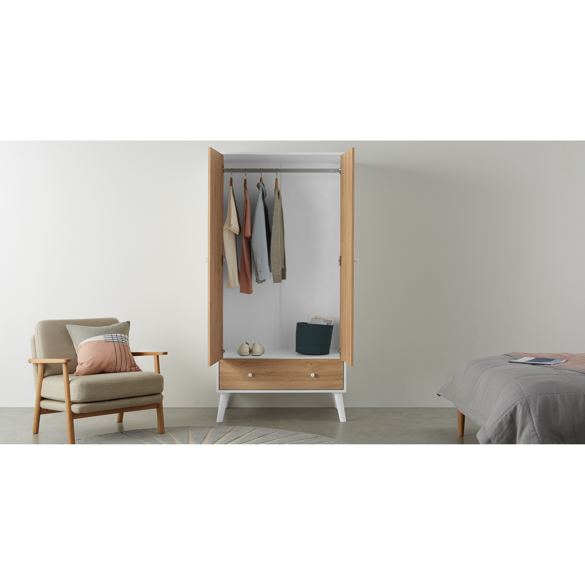 MADE Essentials Larsen Double Wardrobe, Oak Effect & White – image 6