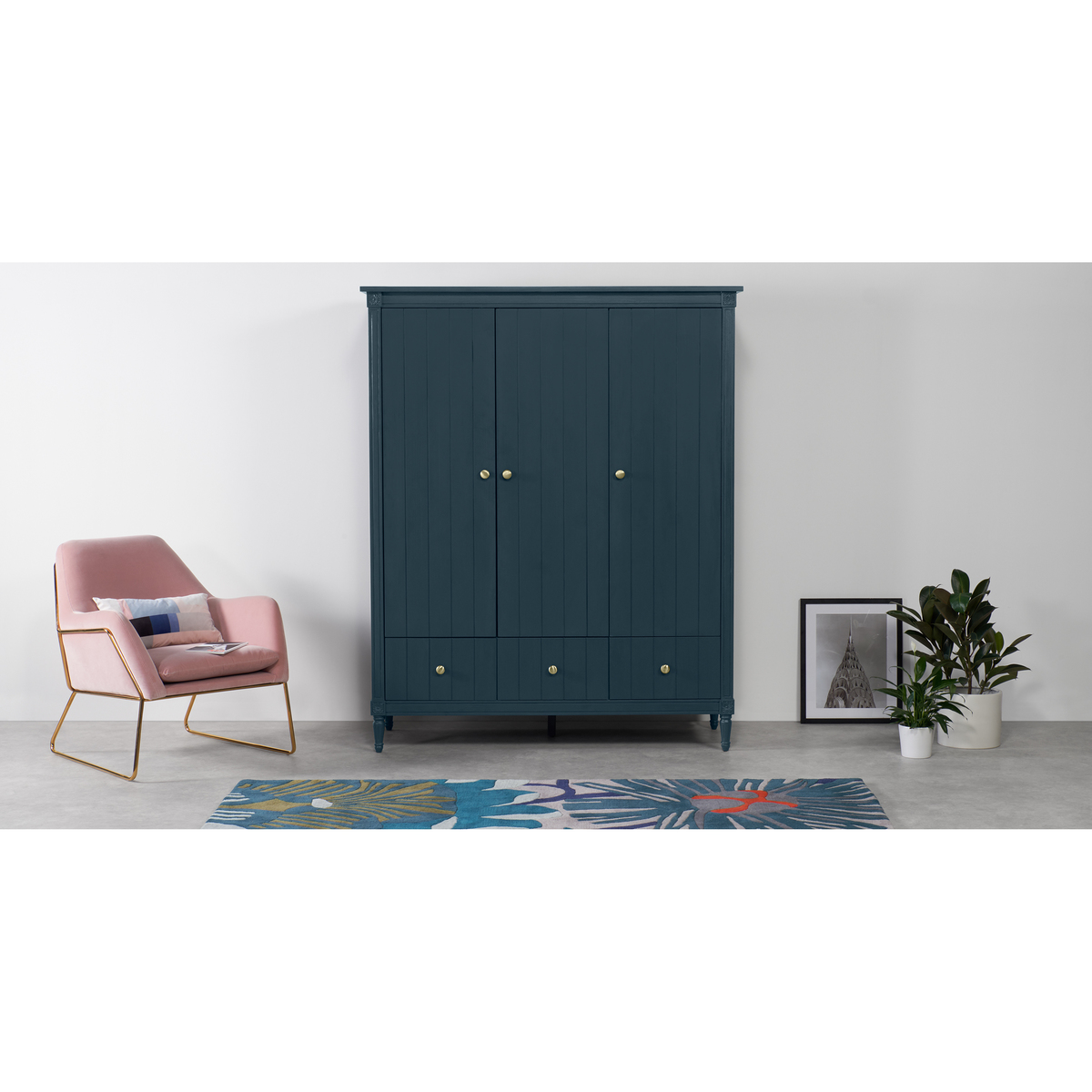 Bourbon 3 Door Triple Wardrobe, Vintage Blue – image 2