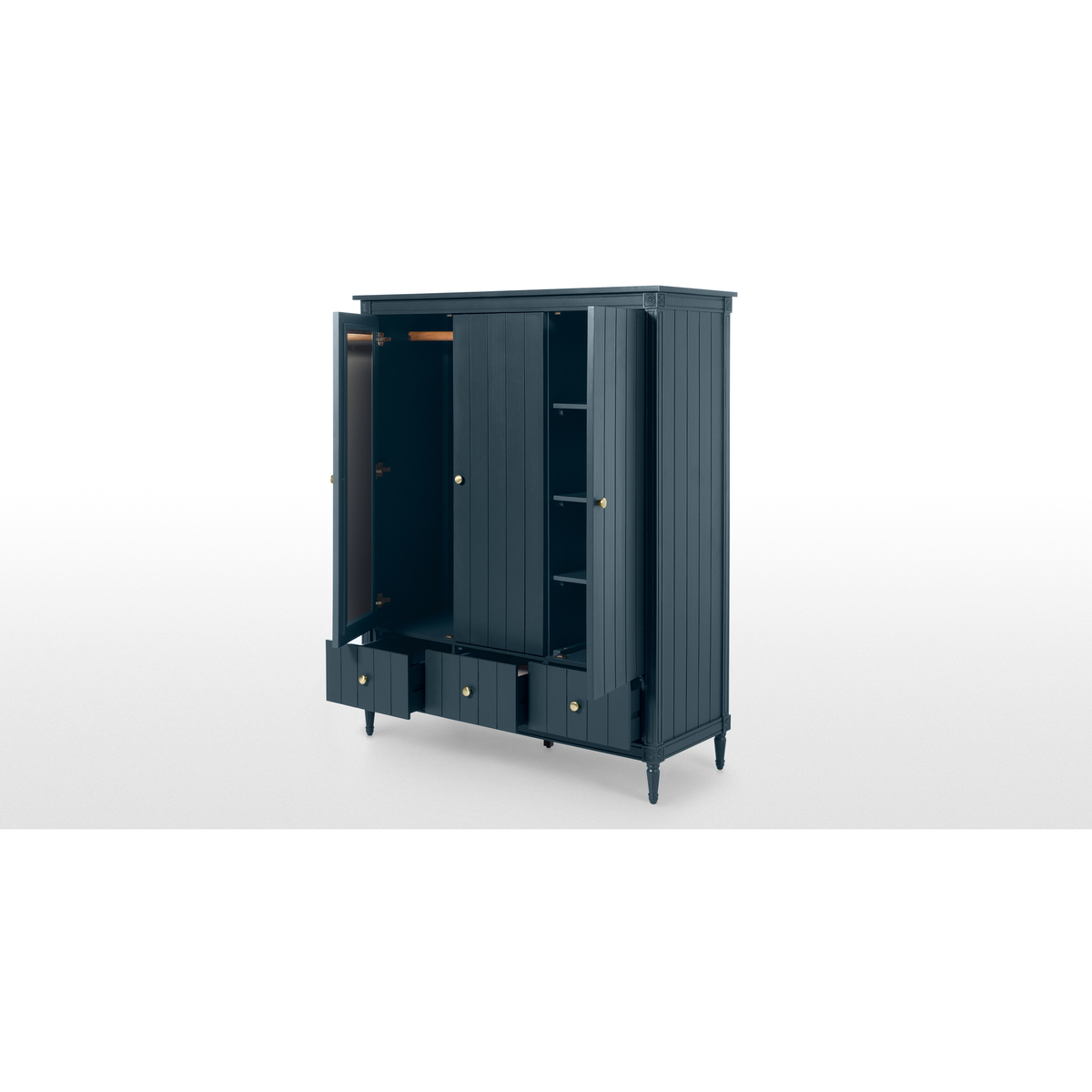 Bourbon 3 Door Triple Wardrobe, Vintage Blue – image 4