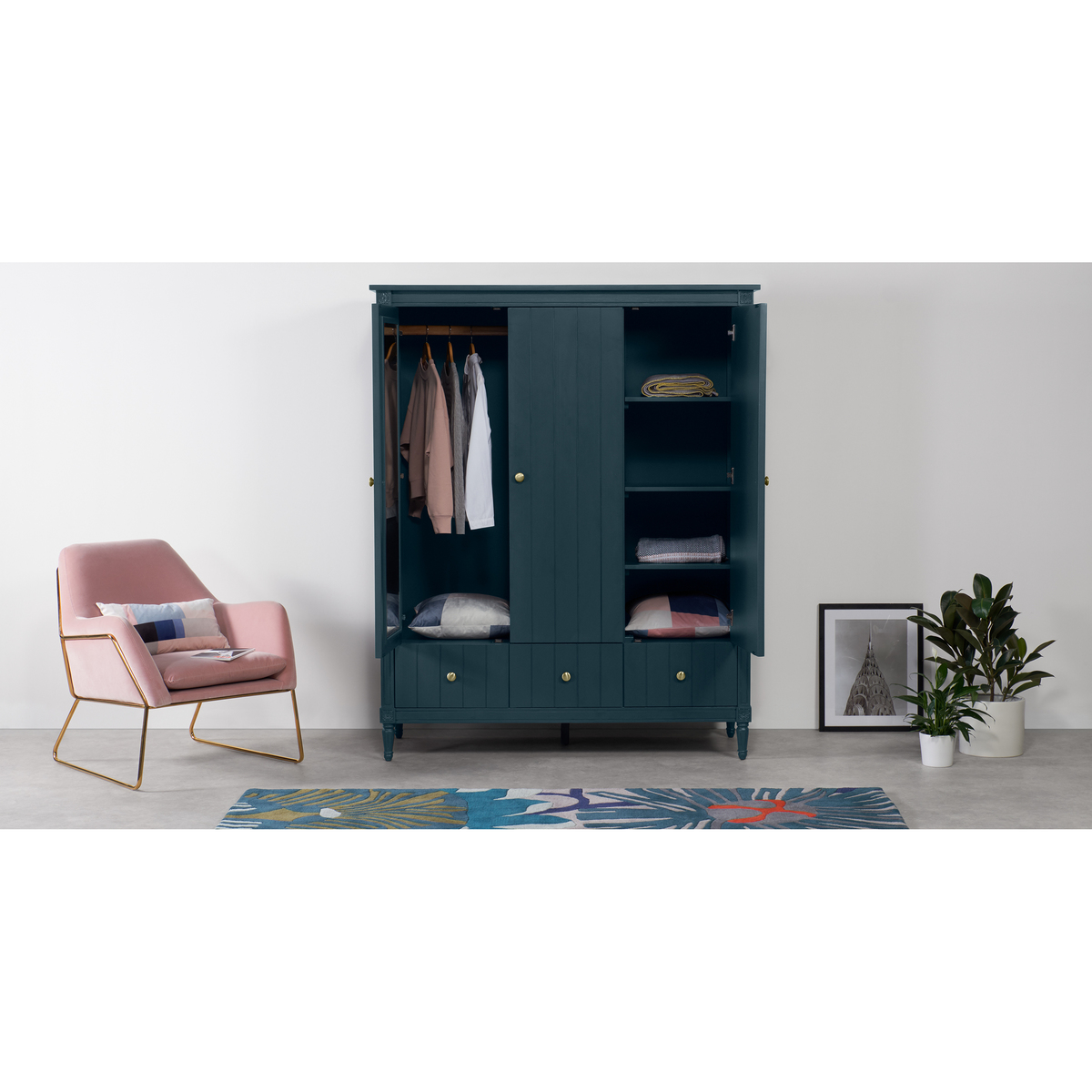Bourbon 3 Door Triple Wardrobe, Vintage Blue – image 6