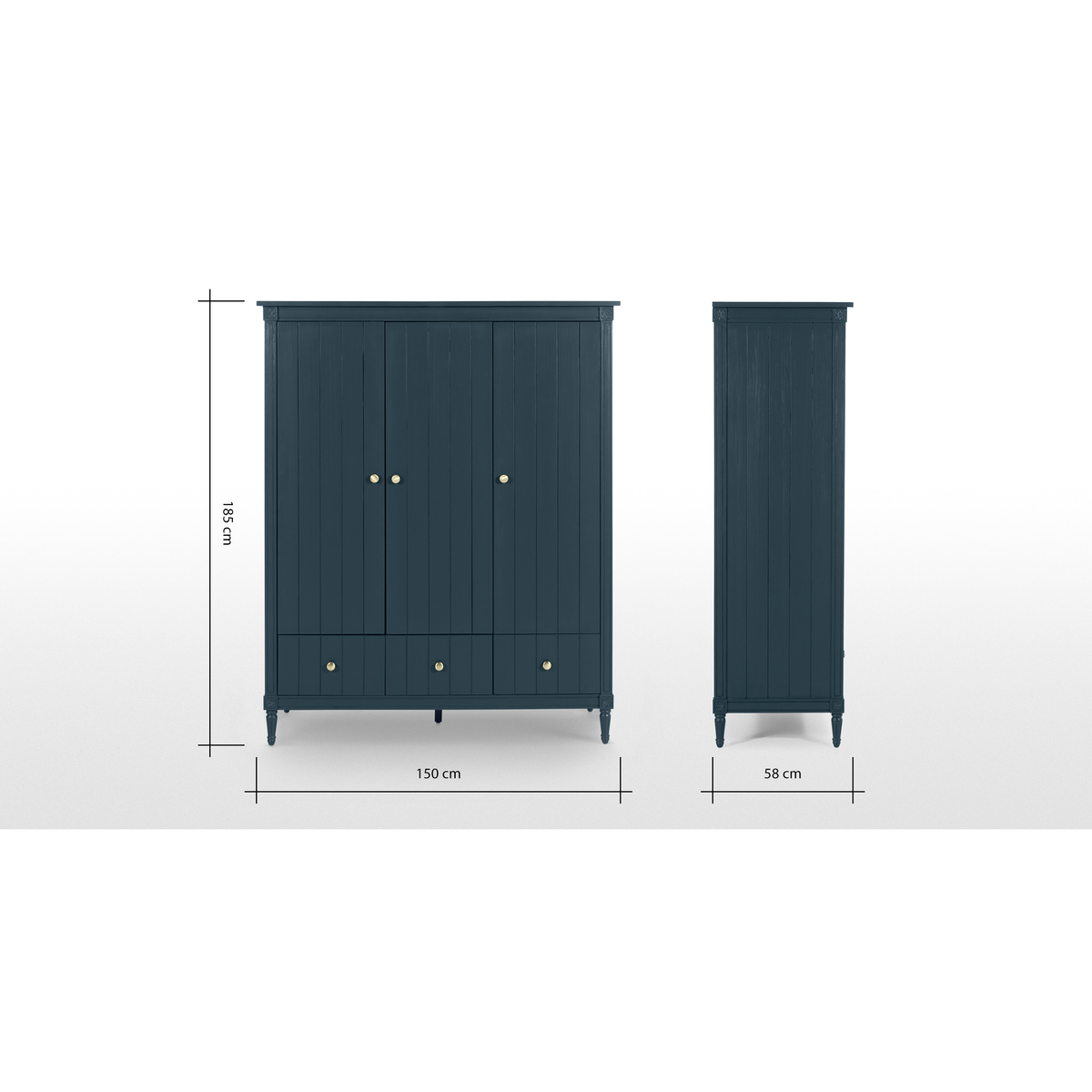 Bourbon 3 Door Triple Wardrobe, Vintage Blue – image 8