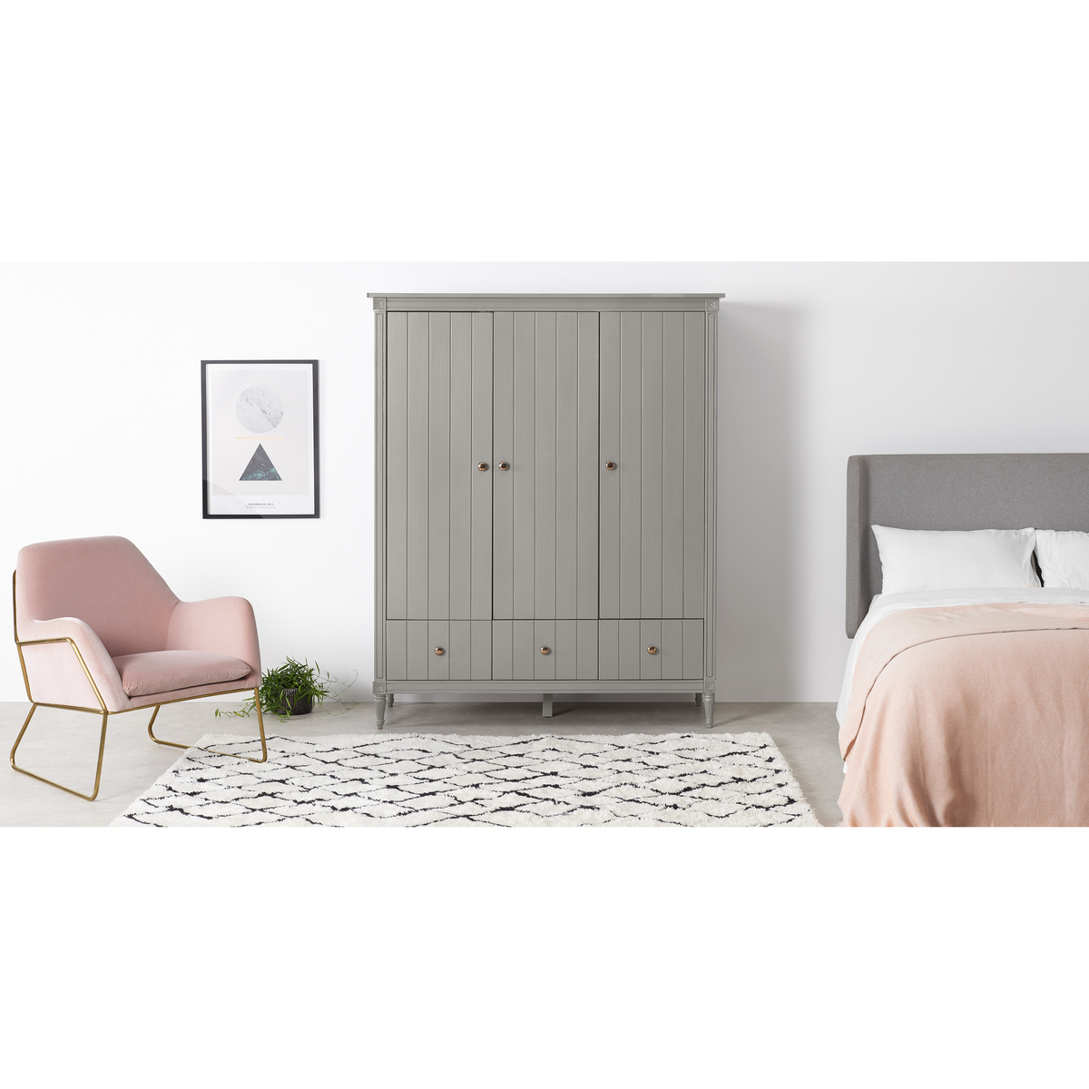 Bourbon Vintage 3 Door Triple Wardrobe, Grey – image 2
