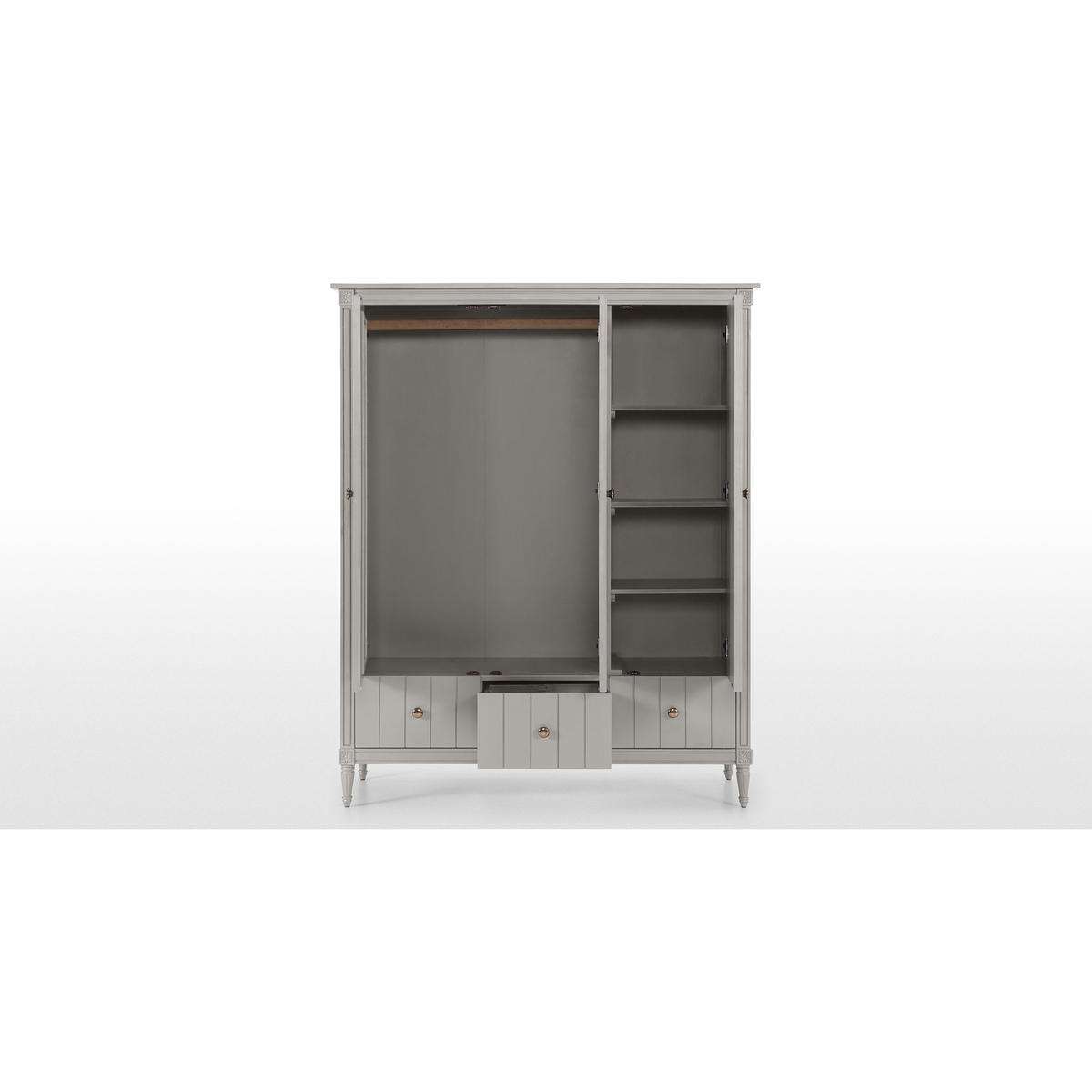 Bourbon Vintage 3 Door Triple Wardrobe, Grey – image 4
