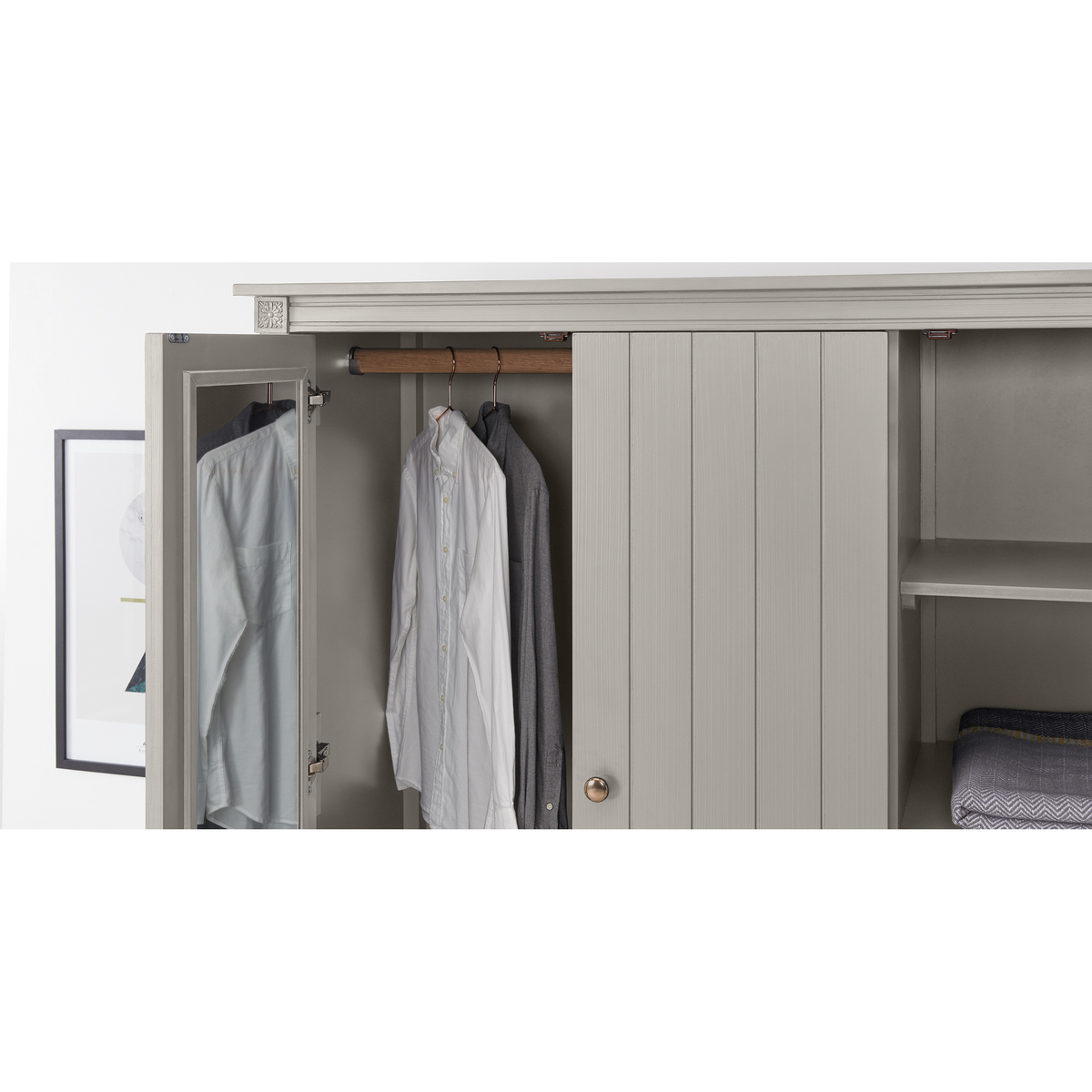 Bourbon Vintage 3 Door Triple Wardrobe, Grey – image 5