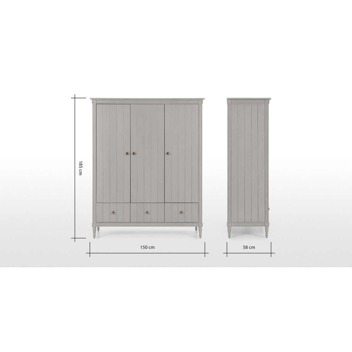 Bourbon Vintage 3 Door Triple Wardrobe, Grey – image 8