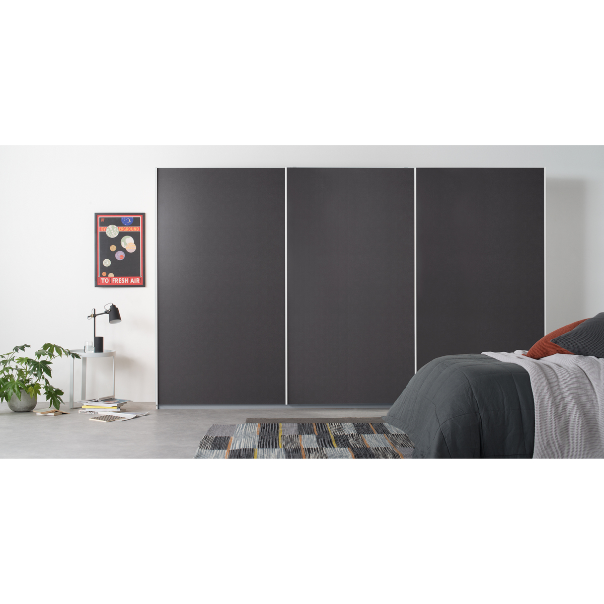 Malix 3 door 270cm Sliding Wardrobe, White frame,matte Graphite Grey doors , Premium Interior – image 3