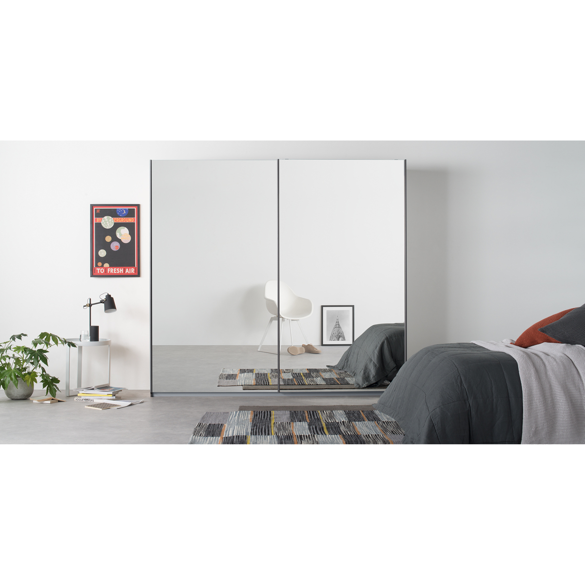Malix 2 door 181cm Sliding Wardrobe, Graphite Grey frame,Mirror doors , Premium Interior – image 4