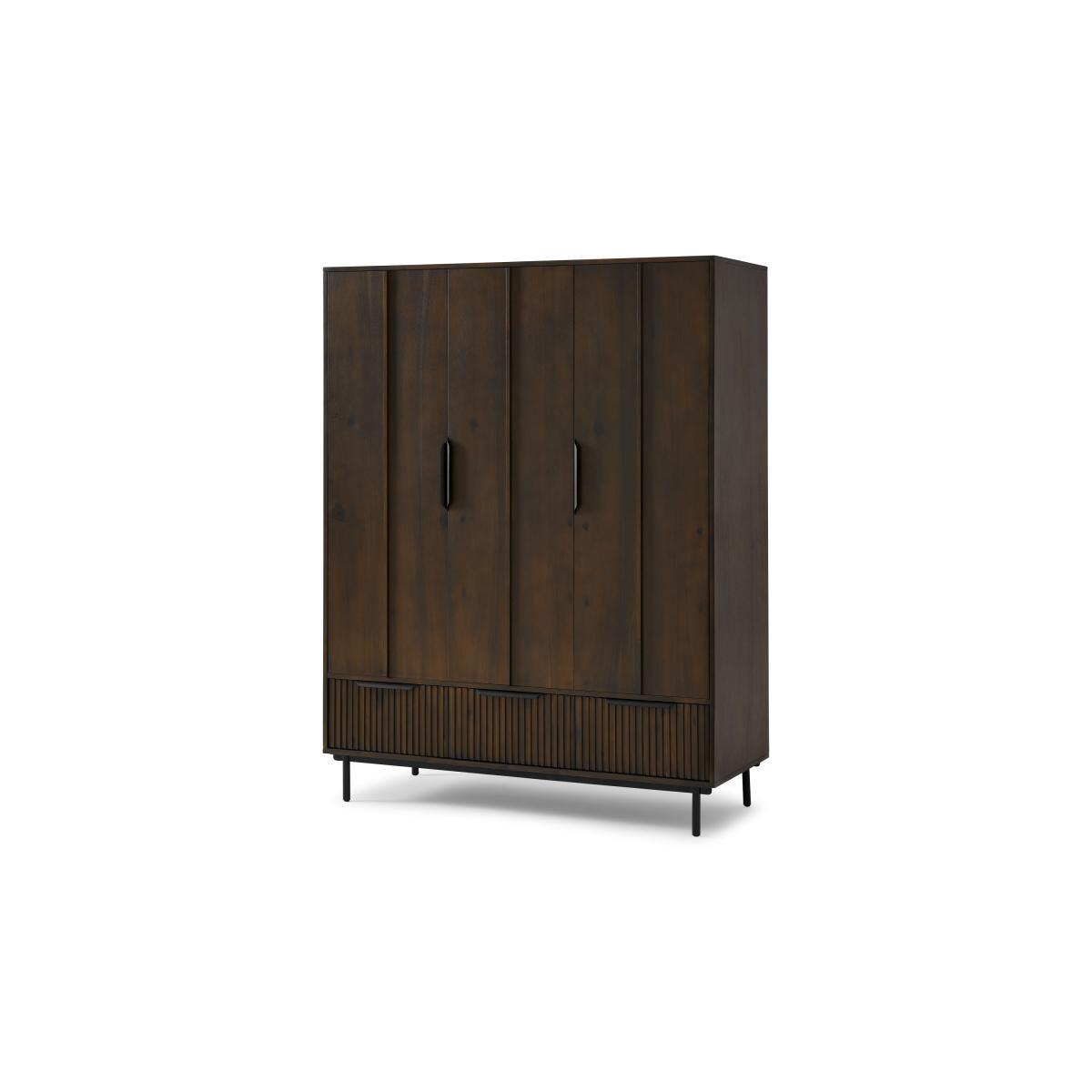 Anwick Triple Wardrobe, Dark Stain Acacia & Black – image 2