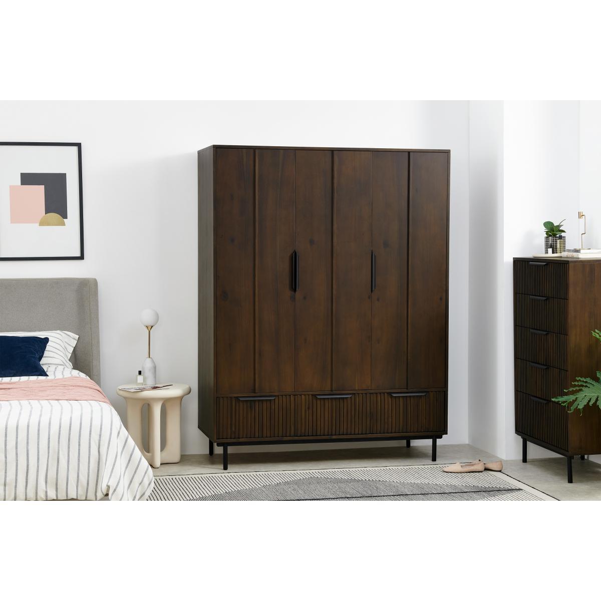 Anwick Triple Wardrobe, Dark Stain Acacia & Black – image 3