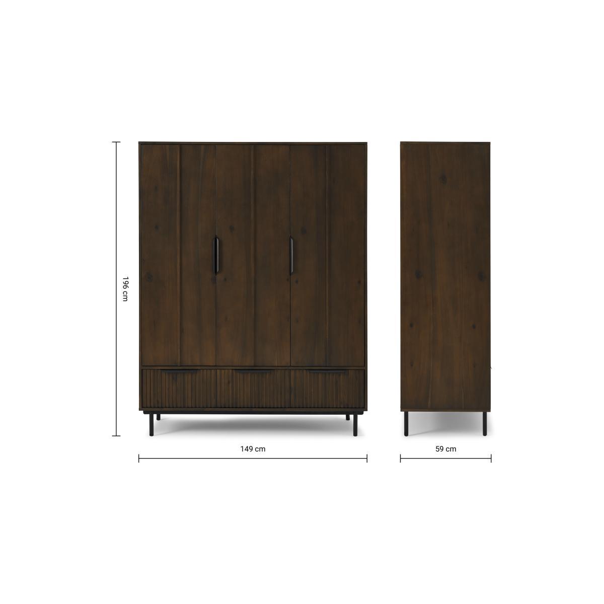 Anwick Triple Wardrobe, Dark Stain Acacia & Black – image 9