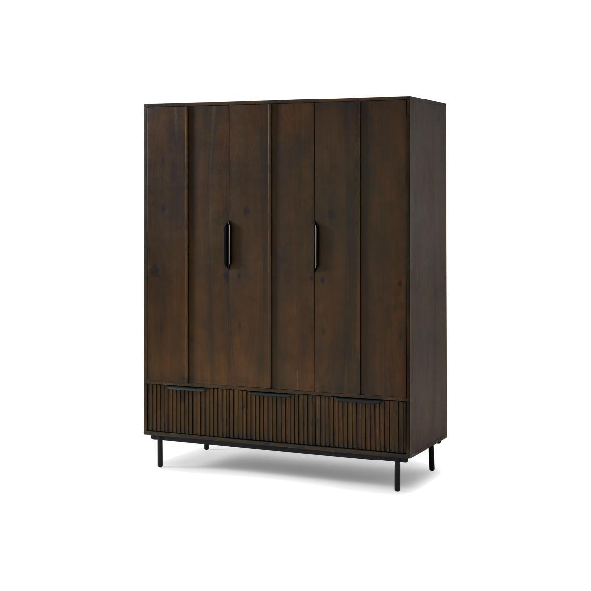 Anwick Triple Wardrobe, Dark Stain Acacia & Black – image 1