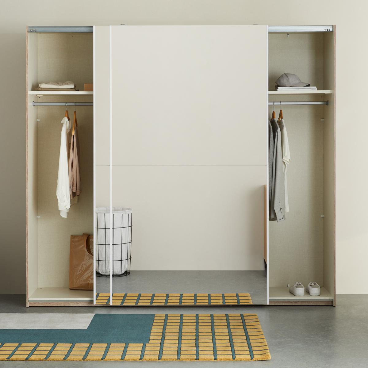 Elso Sliding Wardrobe 240cm, Oak Frame with Mirror Doors – image 9