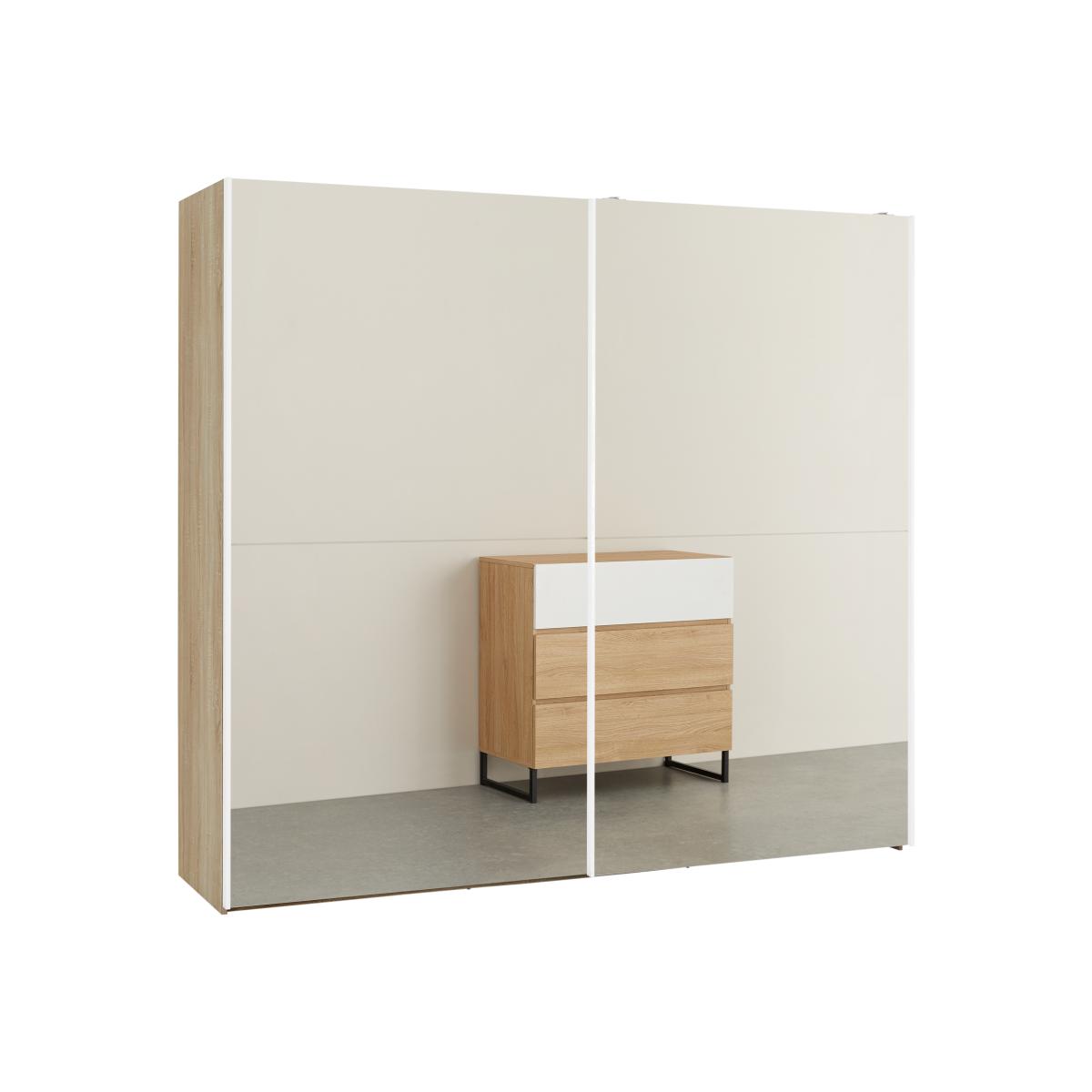 Elso Sliding Wardrobe 240cm, Oak Frame with Mirror Doors – image 1