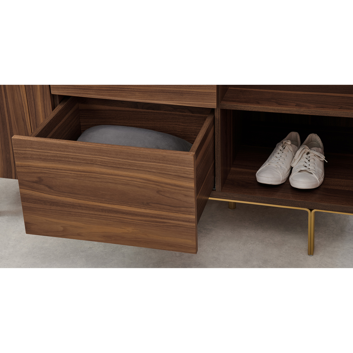 Keaton 3 Door Wardrobe, Walnut & Brass – image 3