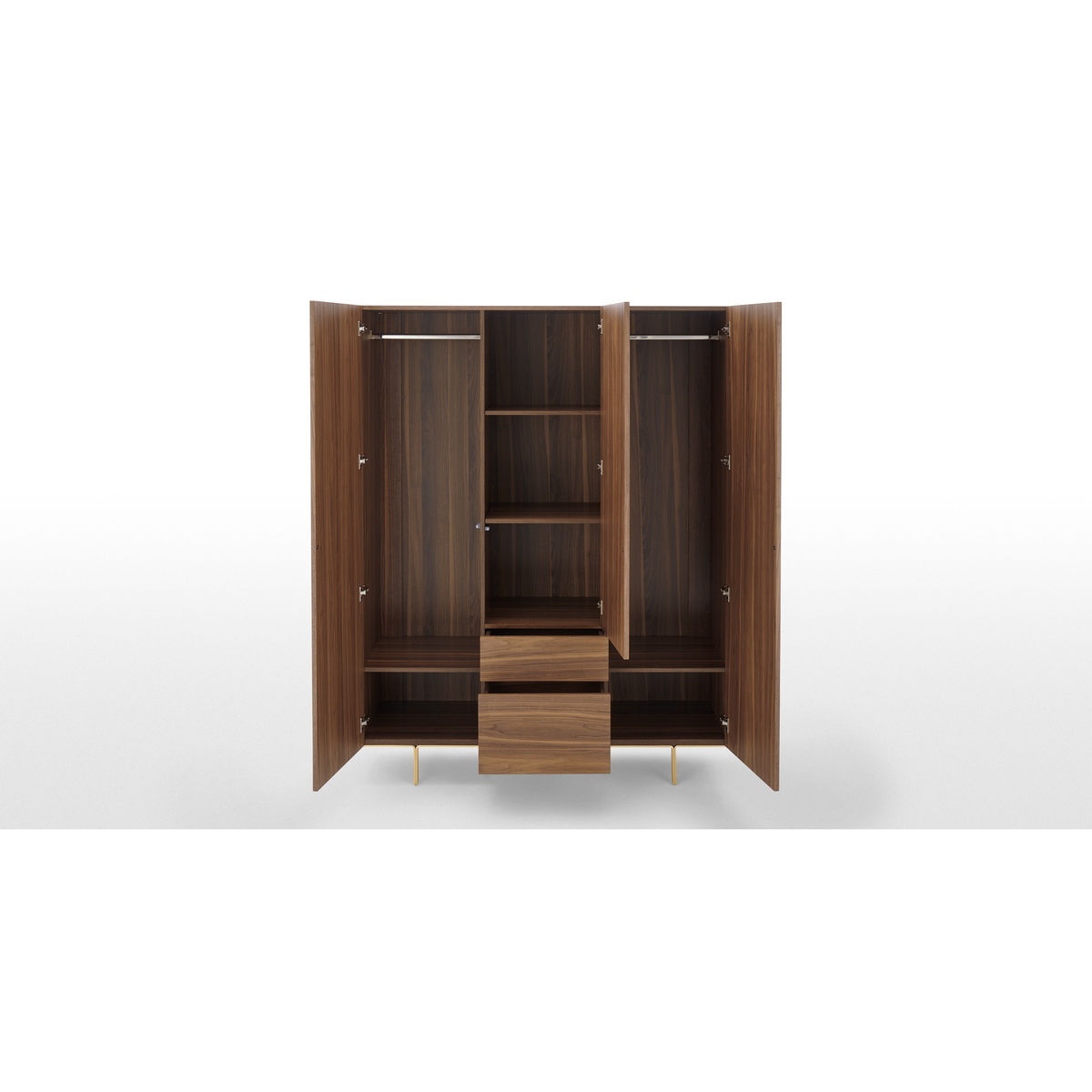 Keaton 3 Door Wardrobe, Walnut & Brass – image 4