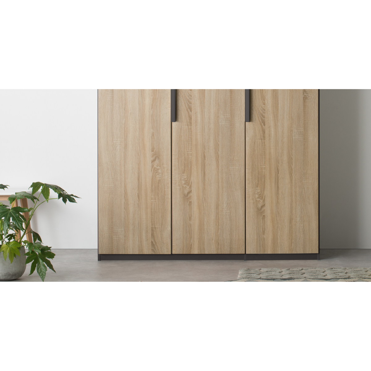 Caren 3 door 150cm Hinged Wardrobe, Graphite Grey Frame, Oak Doors, Standard Interior – image 4