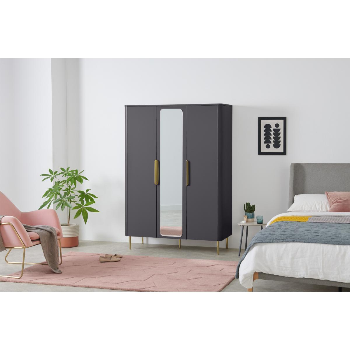 Ebro Triple Wardrobe, Dusk Grey & Brass – image 3