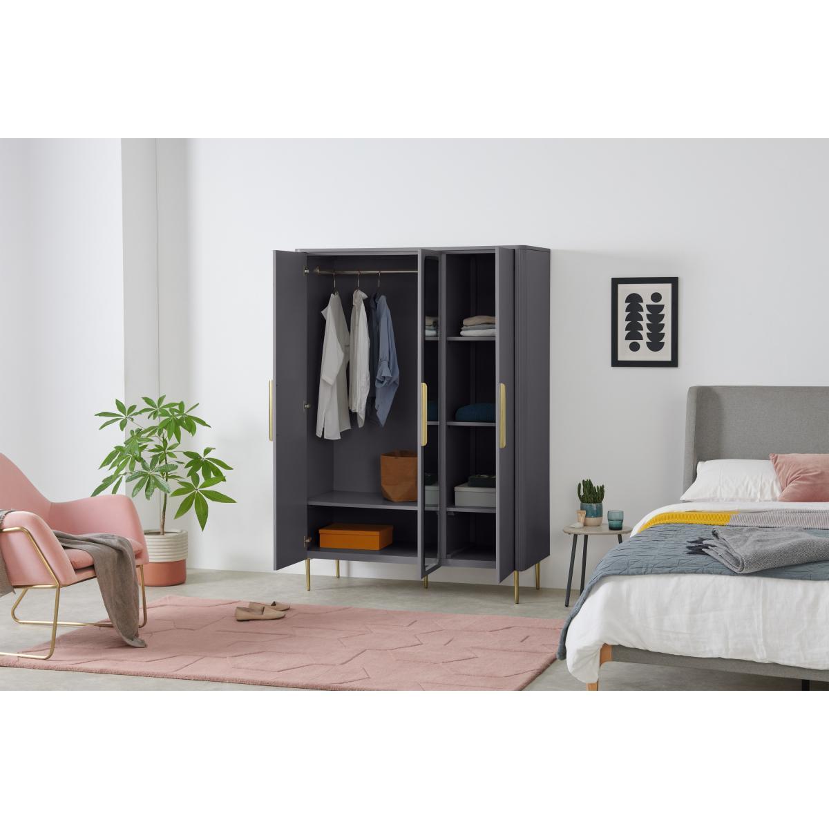 Ebro Triple Wardrobe, Dusk Grey & Brass – image 6