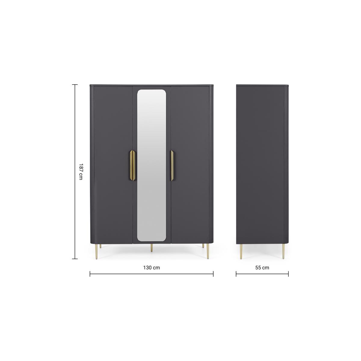 Ebro Triple Wardrobe, Dusk Grey & Brass – image 8