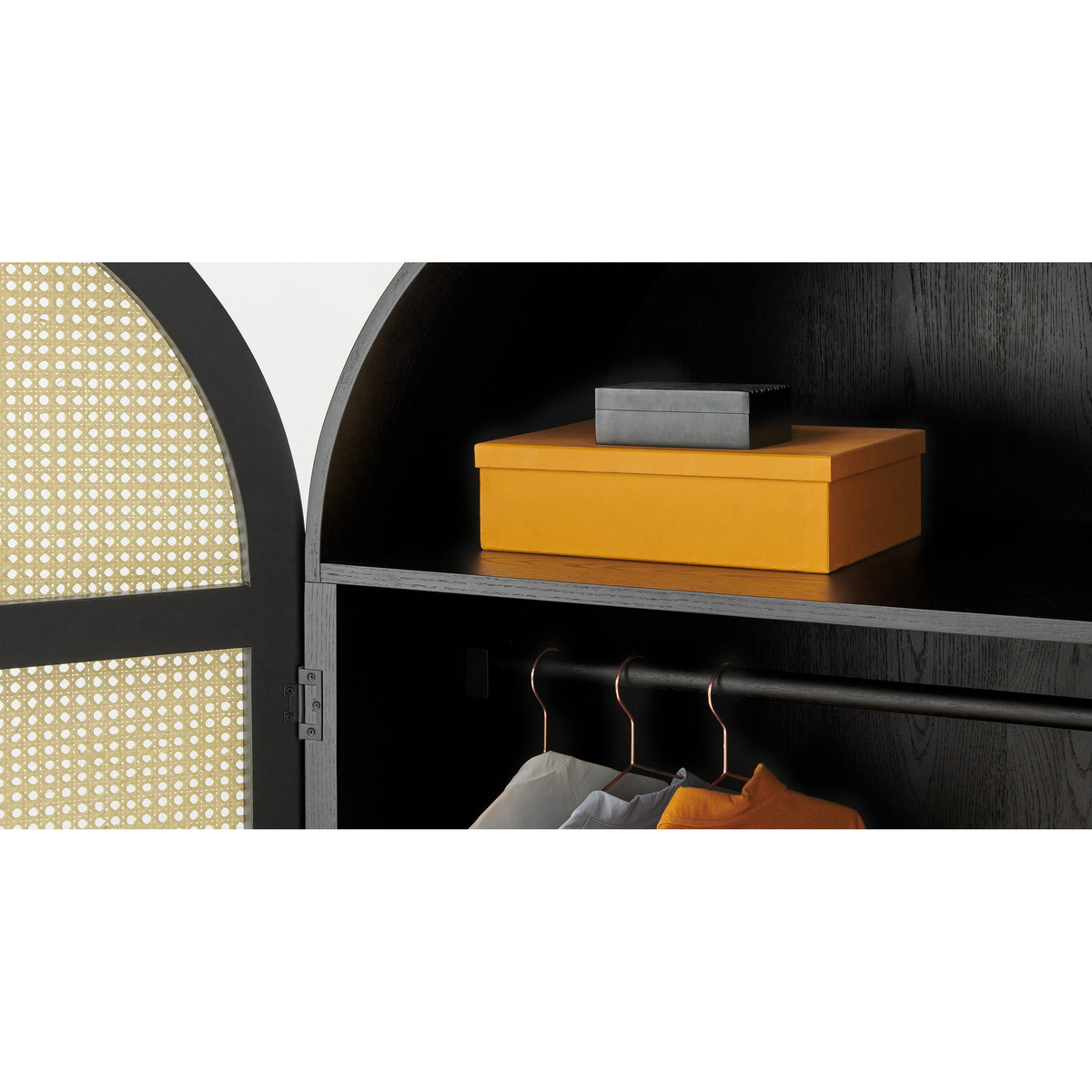 Ankhara Double Wardrobe, Rattan & Black Stain Oak – image 7