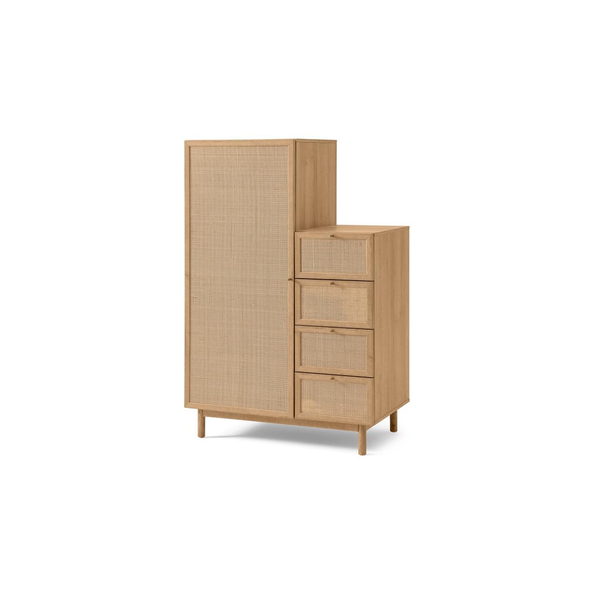 Pavia Single Wardrobe with Drawers, Natural Rattan & Oak Effect – image 3