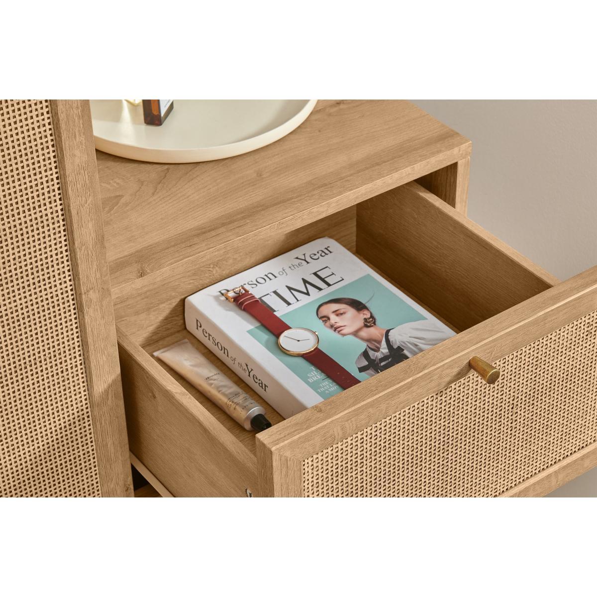 Pavia Single Wardrobe with Drawers, Natural Rattan & Oak Effect – image 6