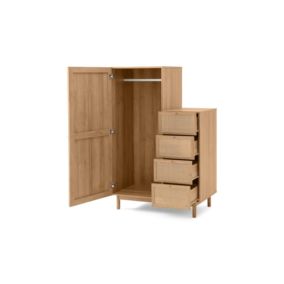 Pavia Single Wardrobe with Drawers, Natural Rattan & Oak Effect – image 8