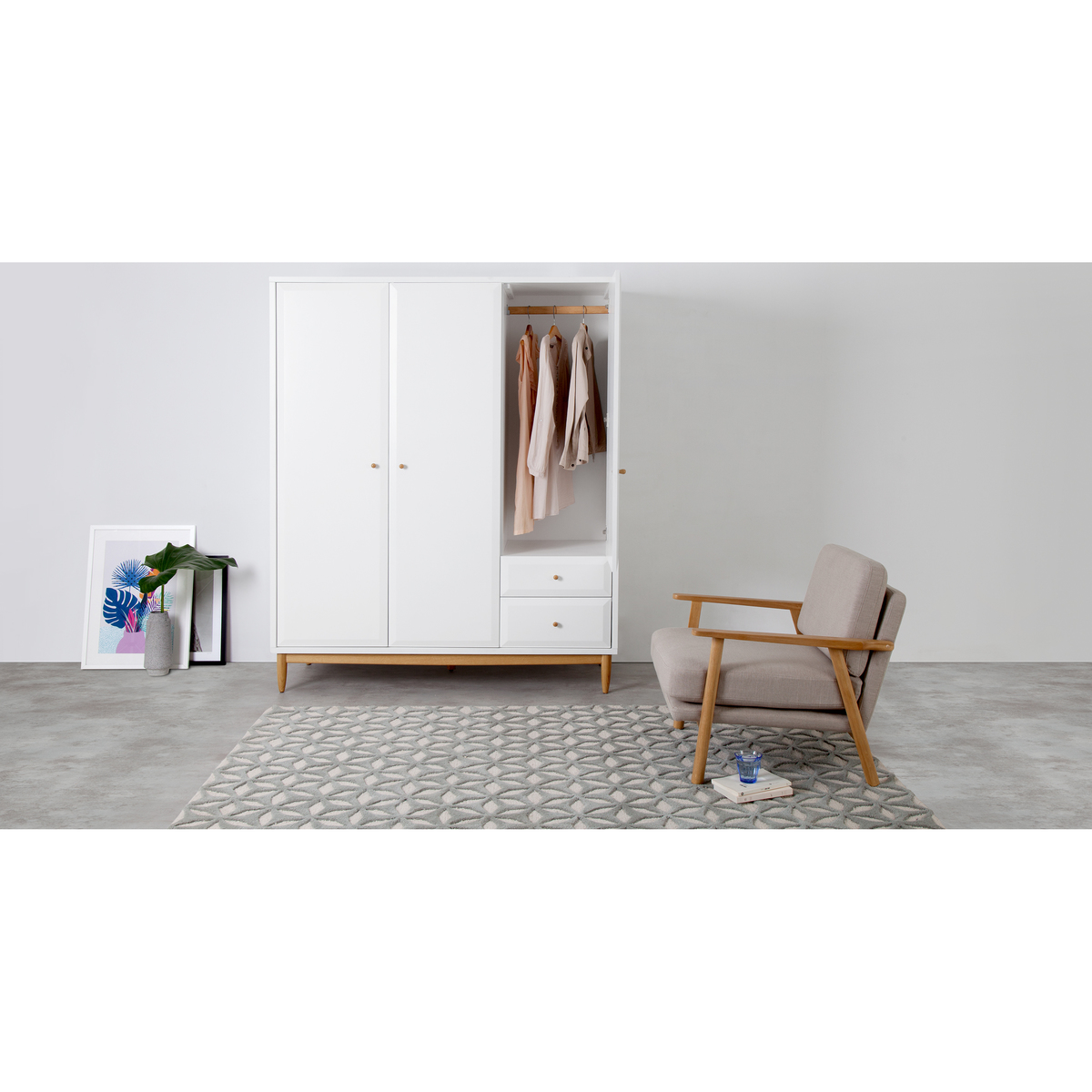 Willow Triple Wardrobe, White and Oak – image 3