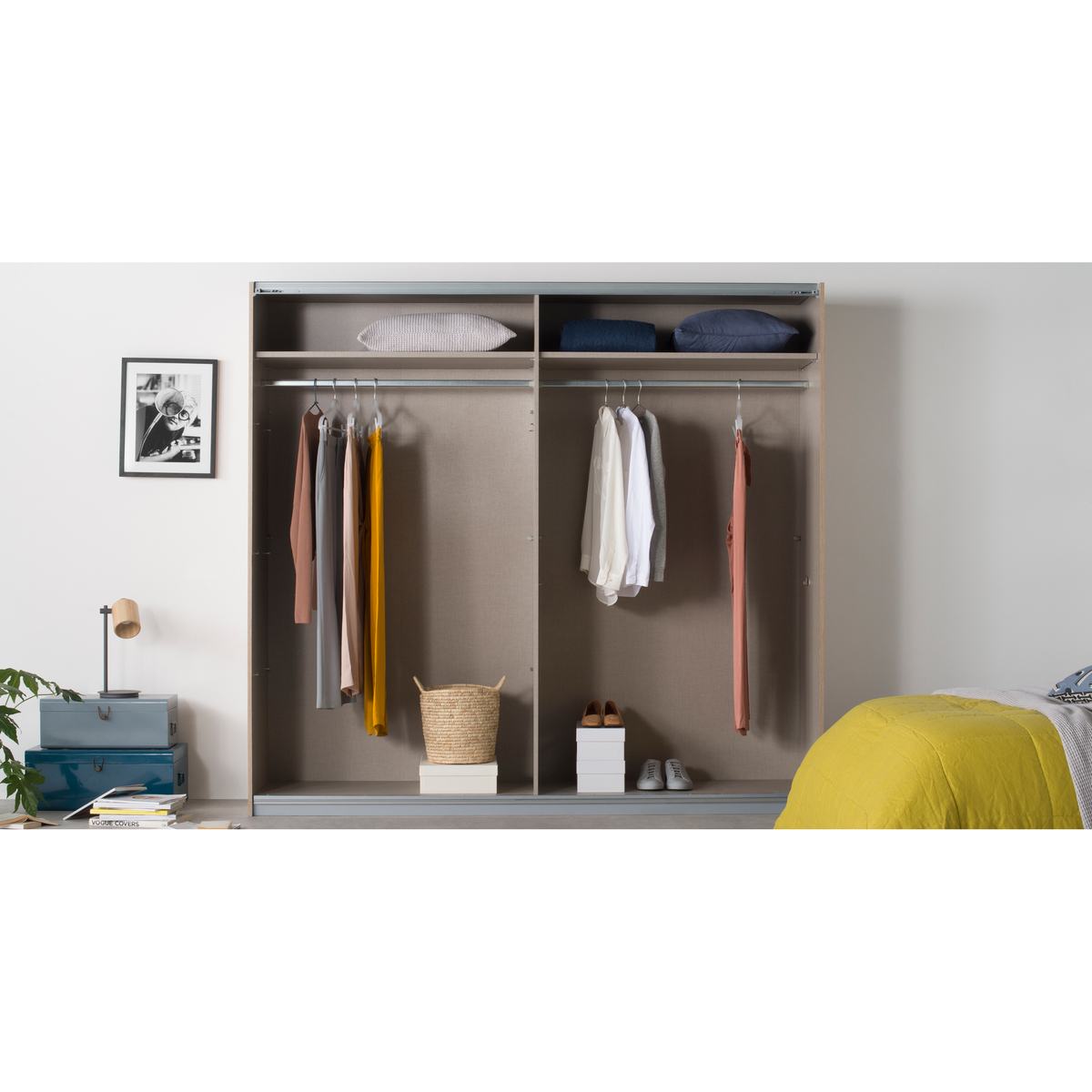 Malix 2 door 225cm Sliding Wardrobe, White frame,Mirror doors , Premium Interior – image 3