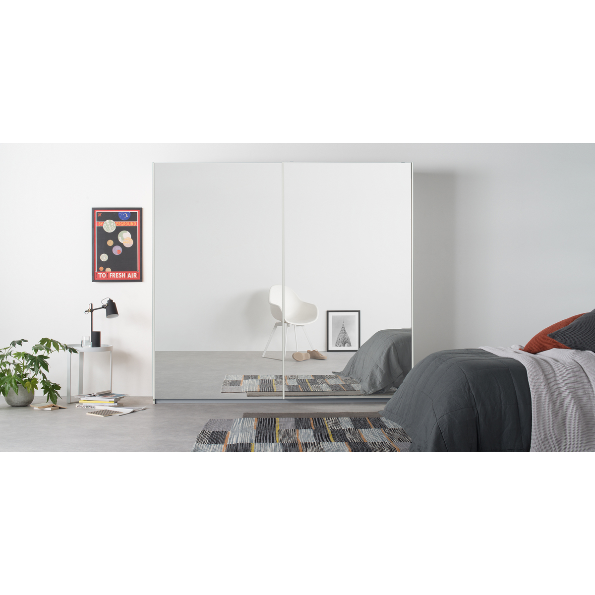 Malix 2 door 225cm Sliding Wardrobe, White frame,Mirror doors , Premium Interior – image 4