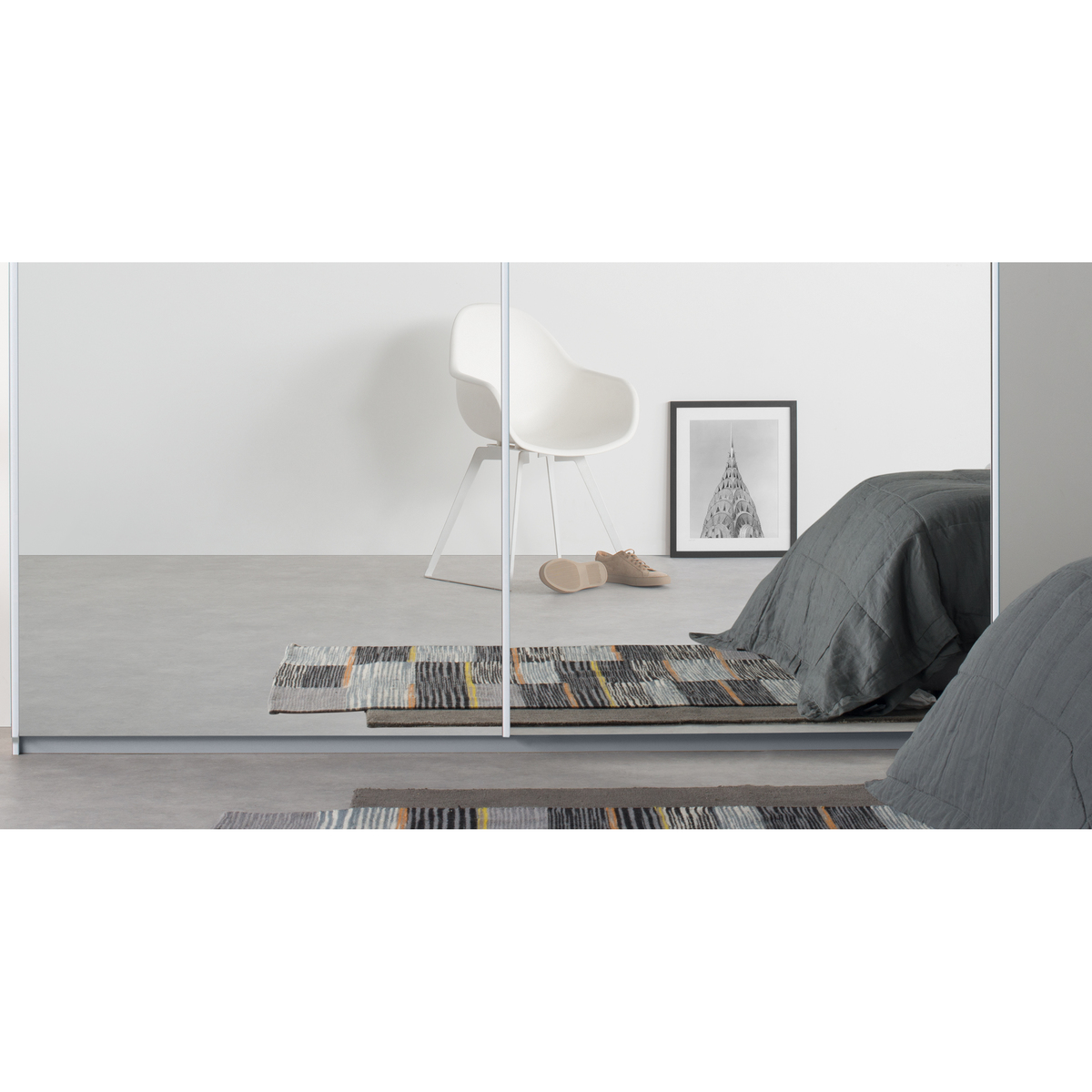 Malix 2 door 225cm Sliding Wardrobe, White frame,Mirror doors , Premium Interior – image 5