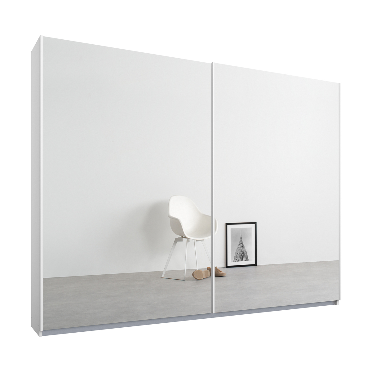 Malix 2 door 225cm Sliding Wardrobe, White frame,Mirror doors , Premium Interior – image 1