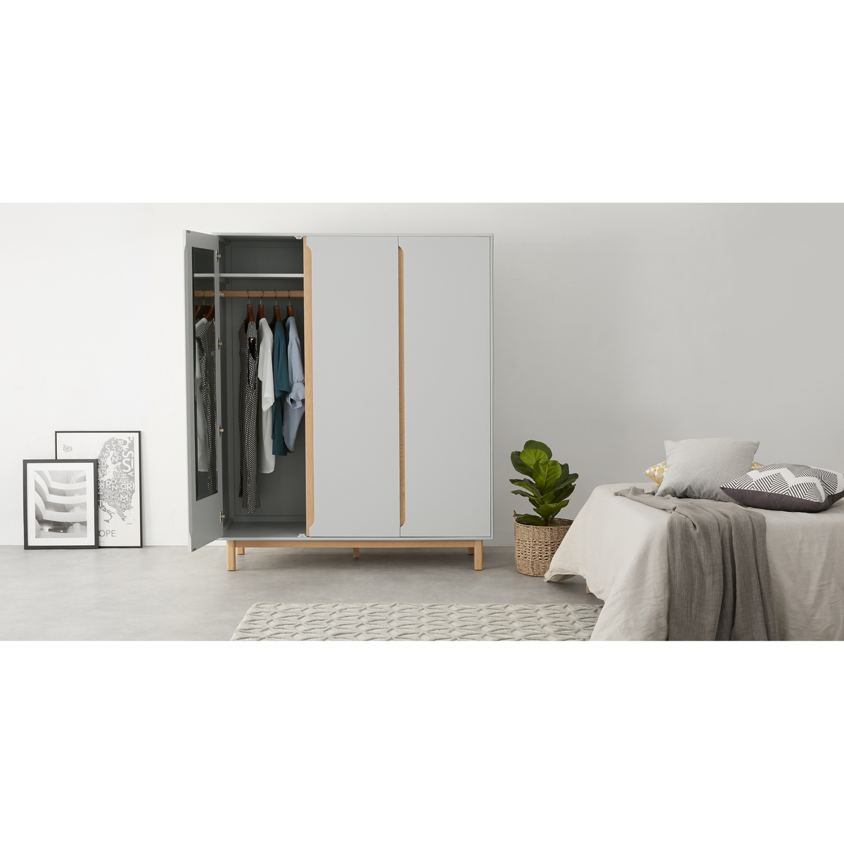 Jayden 3 Door Wardrobe, Grey & Oak – image 4