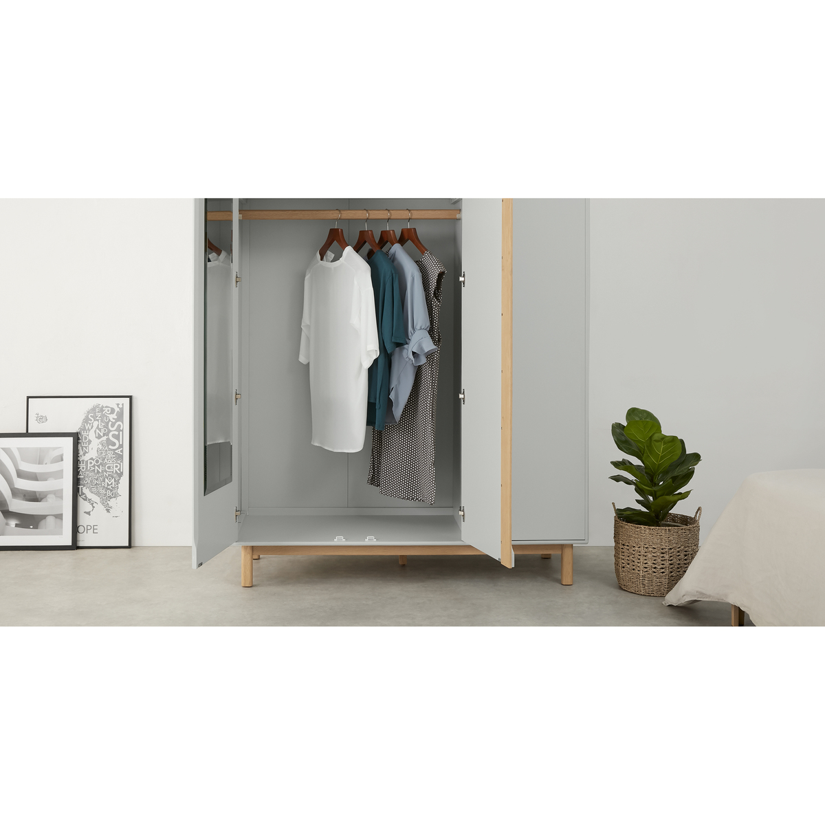 Jayden 3 Door Wardrobe, Grey & Oak – image 8