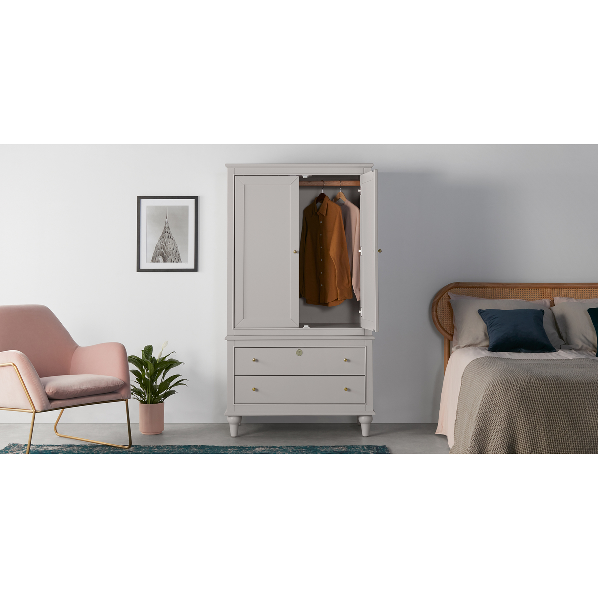 Fia Double Wardrobe, Painted Grey – image 8