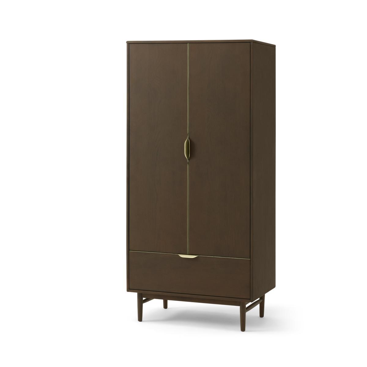 Mallory Double Wardrobe, Walnut Stain Oak & Brass – image 2