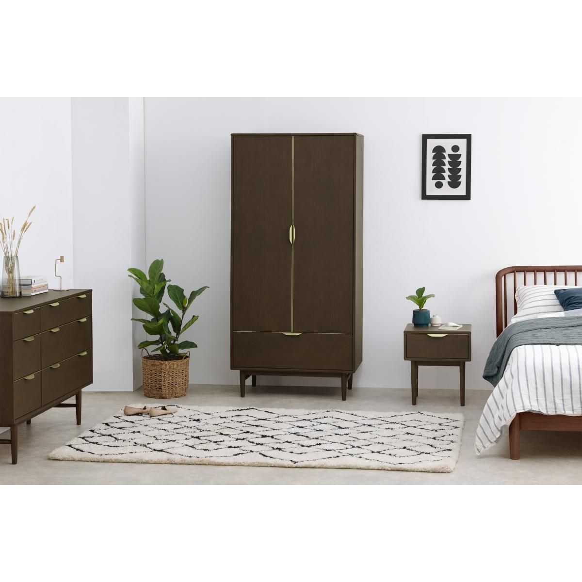 Mallory Double Wardrobe, Walnut Stain Oak & Brass – image 4