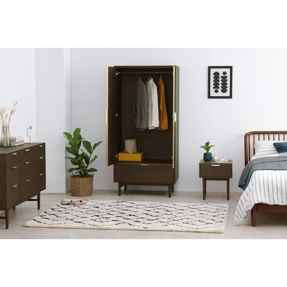 Mallory Double Wardrobe, Walnut Stain Oak & Brass – image 8