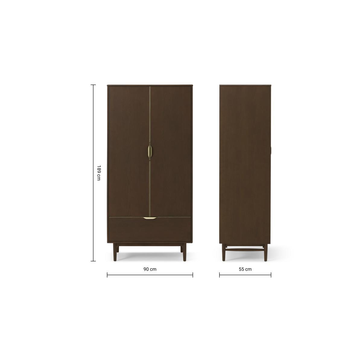 Mallory Double Wardrobe, Walnut Stain Oak & Brass – image 10